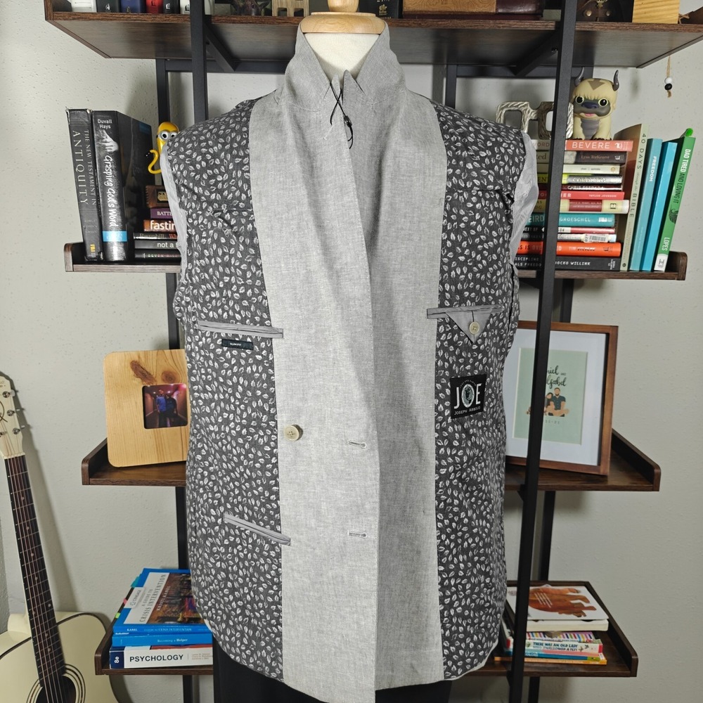 Joseph Abboud Men's Double Breast Sport Coat Gray Linen Cotton Blend Slim 42R - Picture 14 of 16